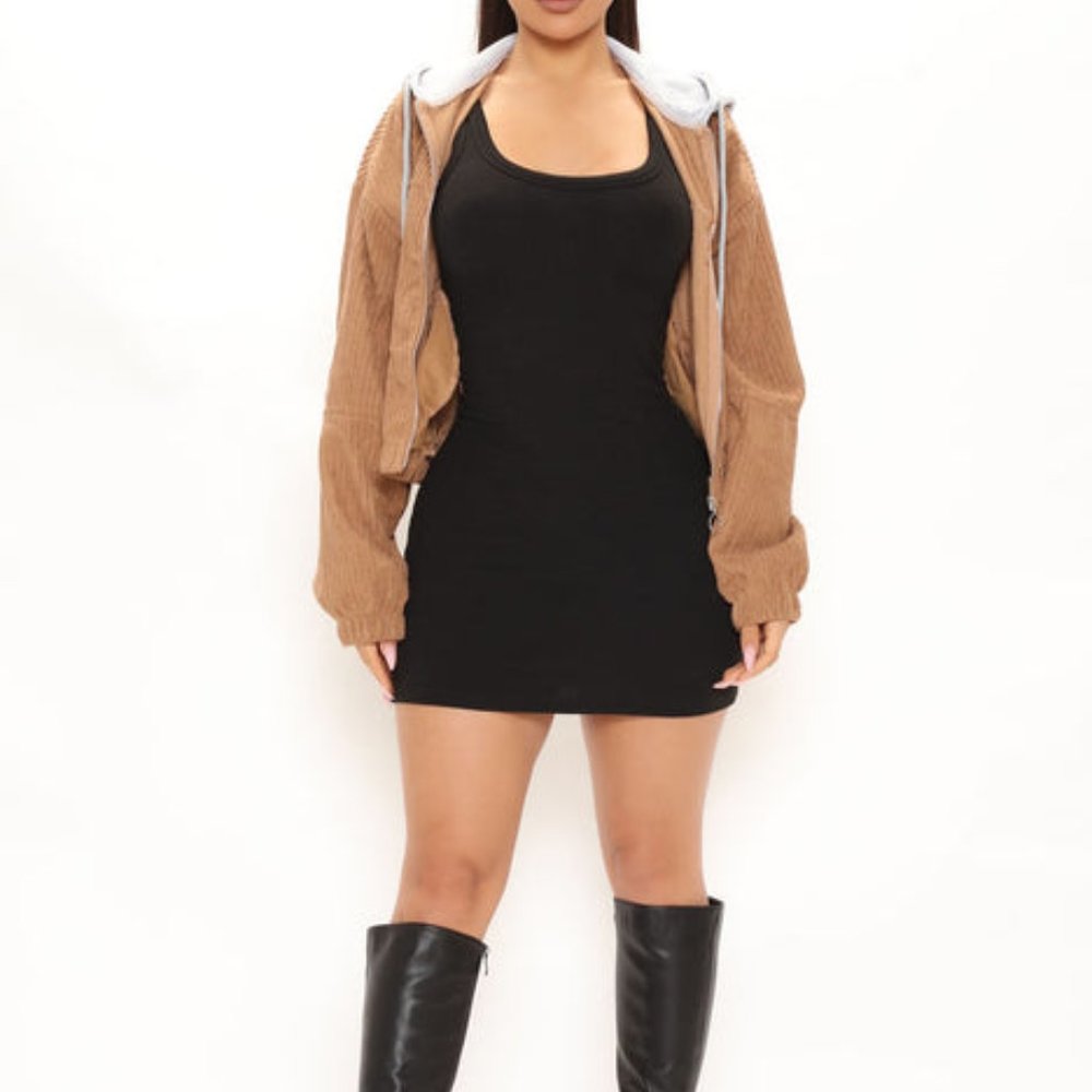 Great Womens Corduroy Front Zip Hooded Jacket Light Brown - Picture 3 of 4